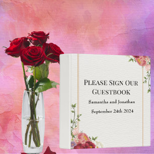 Gold Frame with Pretty Flowers Wedding Guest Book 3 Ring Binder