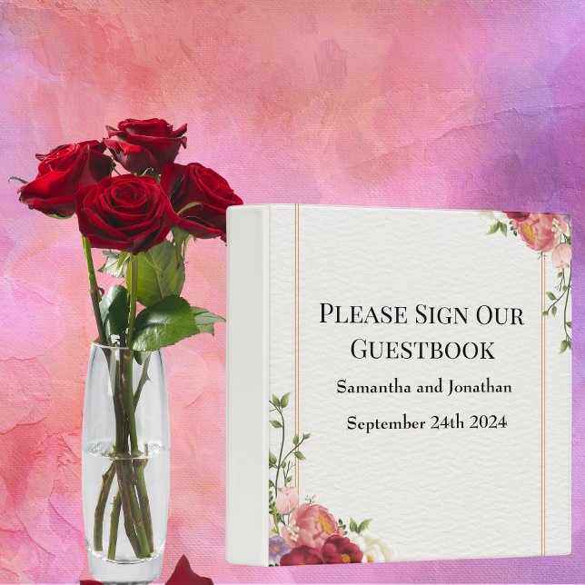 Gold Frame with Pretty Flowers Wedding Guest Book 3 Ring Binder (Creator Uploaded)
