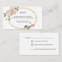 Gold frame with roses quinceañera RSVP Card