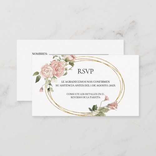 Gold frame with roses quinceaera RSVP Card 