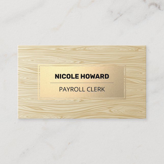 Gold Frame | Wood Grain Background Business Card (Front)
