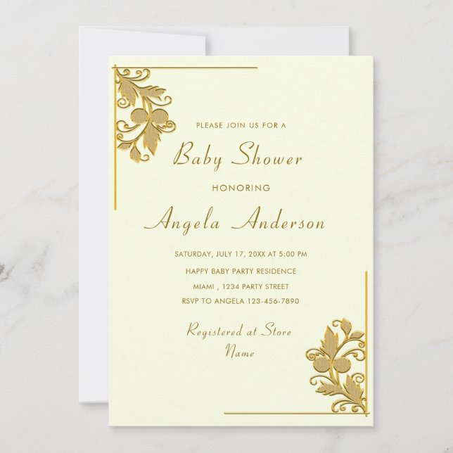 Gold Framed Baby Boy Shower Invitation (Front)
