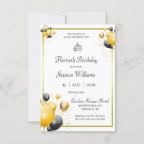 Gold Framed, Decorative Balloons Birthday Invitation