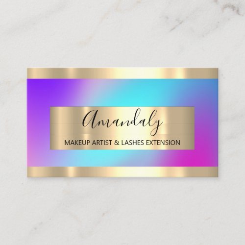 Gold Framed Holographic Modern Consulting Blogger Business Card
