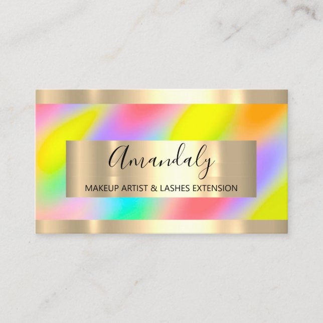 Gold Framed Holographic Rainbow Modern Consulting Business Card (Front)