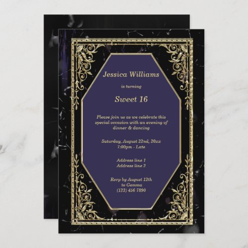 Gold Framed Marble Goth Birthday Party Invitation