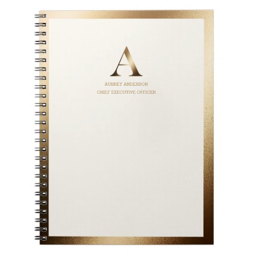 Gold Framed Monogram  Ivory Off_White Notebook