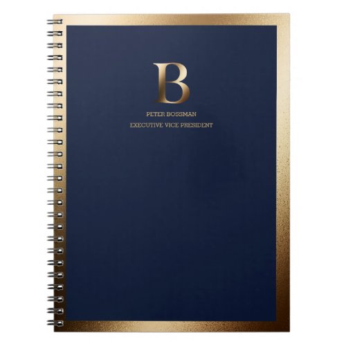 Gold Framed Monogram  Navy Blue Notebook