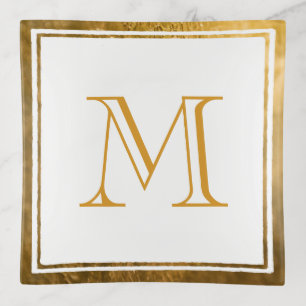 Gold Framed Monogram Trinket Tray