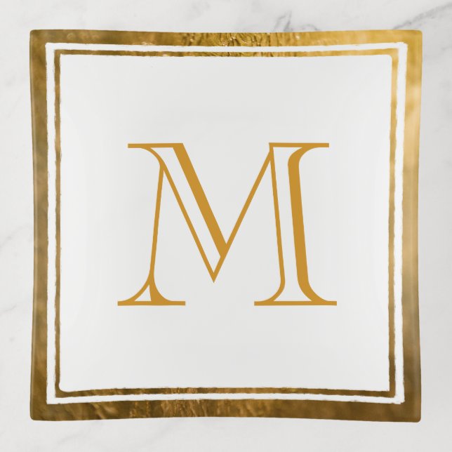 Gold Framed Monogram Trinket Tray (Front)