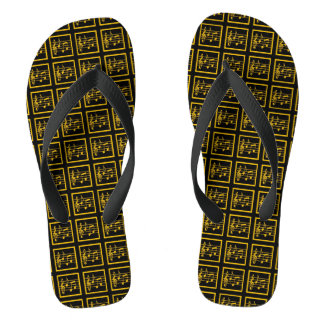 Gold Framed Musical Squares Black Flip Flops