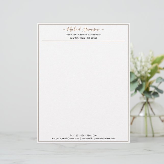 Gold Framed Name Text Info Personalized Letterhead (Standing Front)