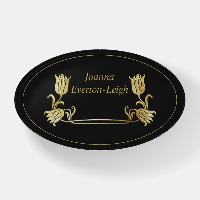 Gold Framed Ornate Floral Nameplate Paperweight (Front)