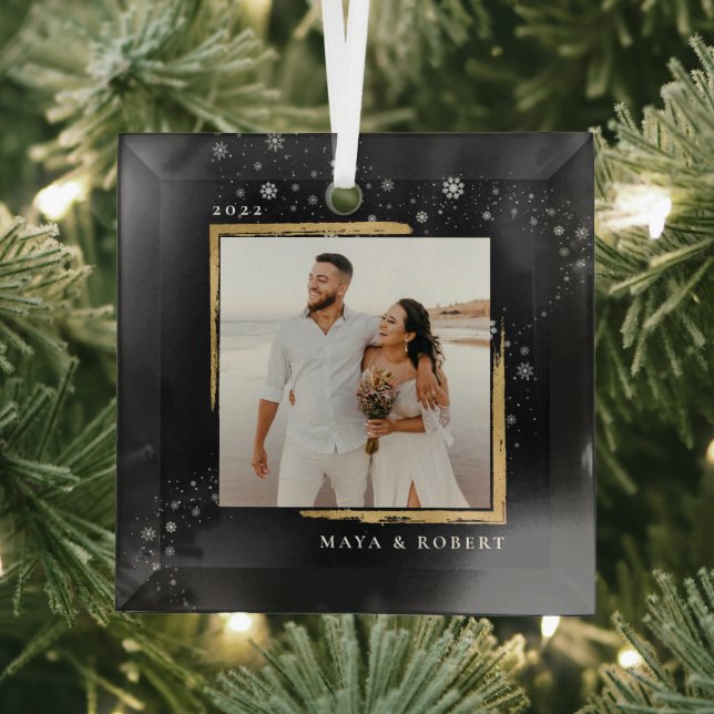 Gold Framed Photo Christmas Holiday Glass Ornament (Insitu)