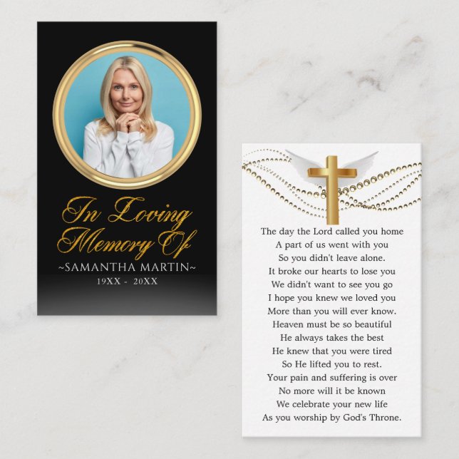 Gold Framed Photo Funeral Prayer Card (Front/Back)