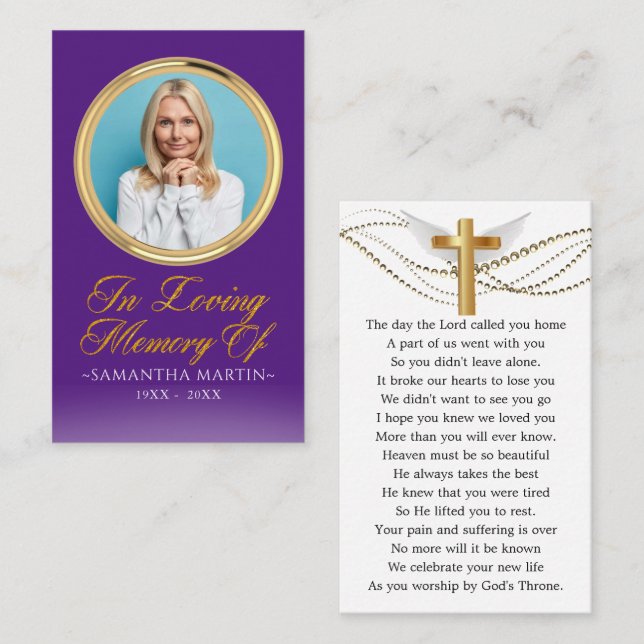 Gold Framed Photo Funeral Prayer Card (Front/Back)