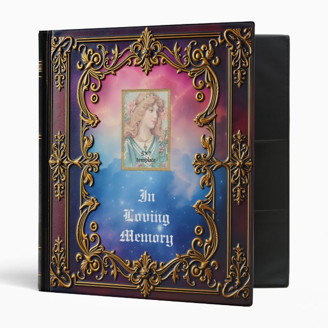 Gold Framed Picture Memorial Photo Album  3 Ring Binder (Front/Inside)