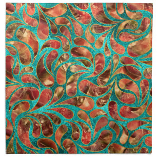 Gold Framed Red Gemstone Paisley pattern on teal Napkin