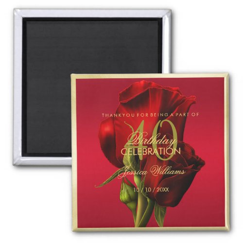 Gold Framed Romantic Red Rose Birthday Magnet