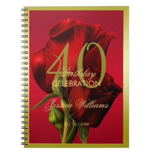 Gold Framed Romantic Red Rose Birthday Notebook