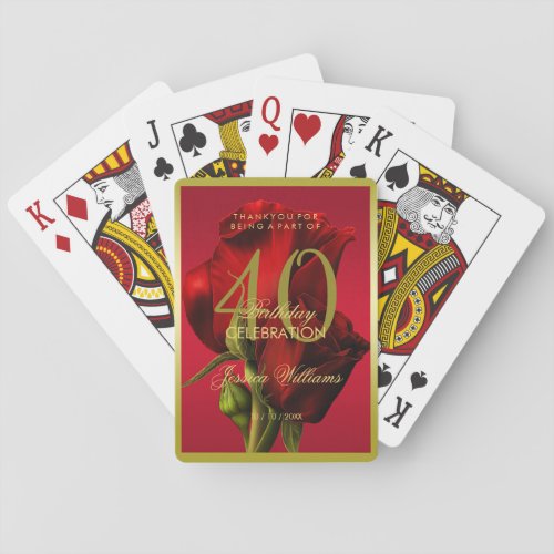 Gold Framed Romantic Red Rose Birthday Playing Cards