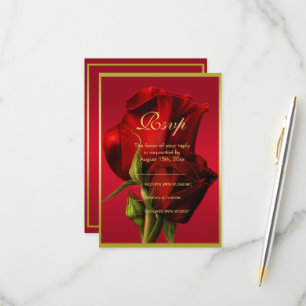 Gold Framed Romantic Red Rose Birthday RSVP Card