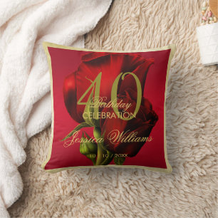 Gold Framed Romantic Red Rose Birthday Throw Pillow