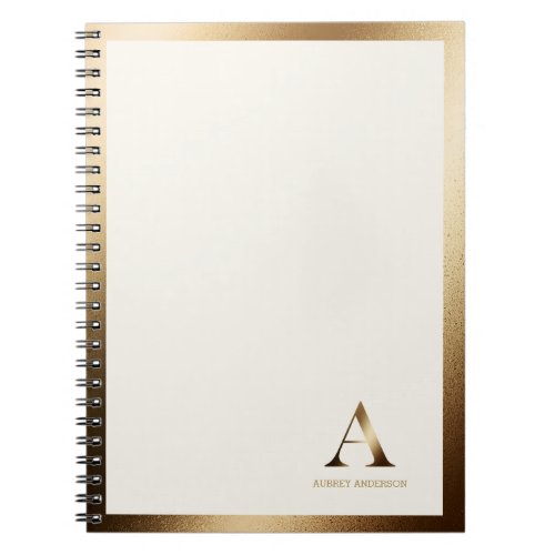 Gold Framed Simple Gold Monogram  Ivory Off White Notebook