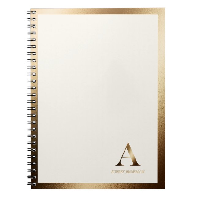 Gold Framed Simple Gold Monogram | Ivory Off White Notebook (Front)