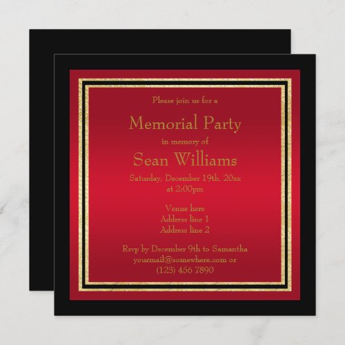 Gold Frames Red  Black Memorial Party Invitation