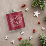 Gold Frankincense and Myrrh Vintage Christmas Logo Flask<br><div class="desc">Our cool Christmas flask is the perfect vessel for bringing your hot toddy along to holiday festivities. Festive cranberry red design features a vintage company logo for Gold's Exotic Spices,  Specializing in Frankincense and Myrrh,  in a circular badge design with trendy monoline block and script typography.</div>