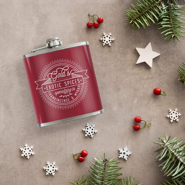 Gold Frankincense and Myrrh Vintage Christmas Logo Flask (Creator Uploaded)