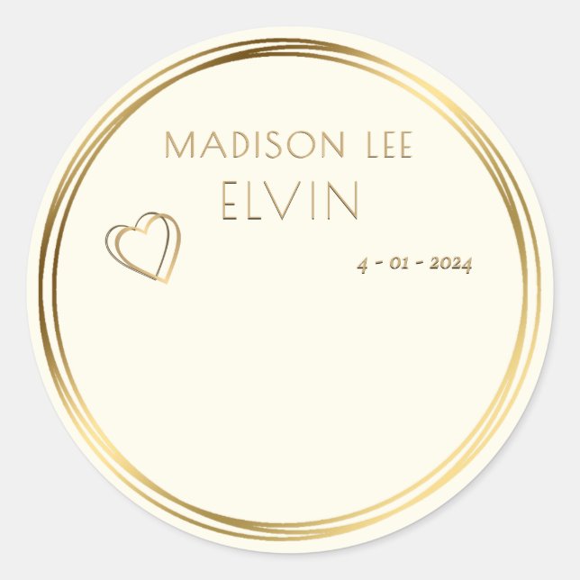 Gold French Baby Carriage Birth Date Announcement  Classic Round Sticker (Front)