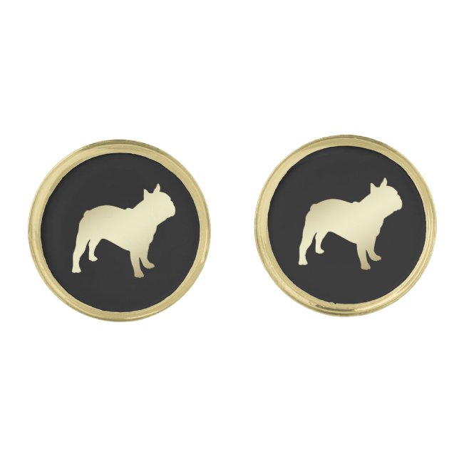 Gold French Bulldog on Black Cufflinks (Front)