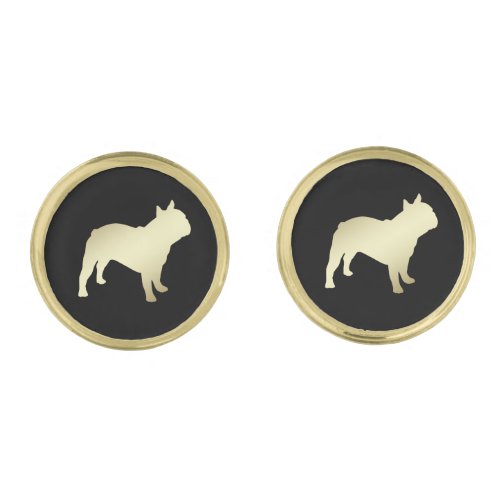 Gold French Bulldog on Black Gold Cufflinks