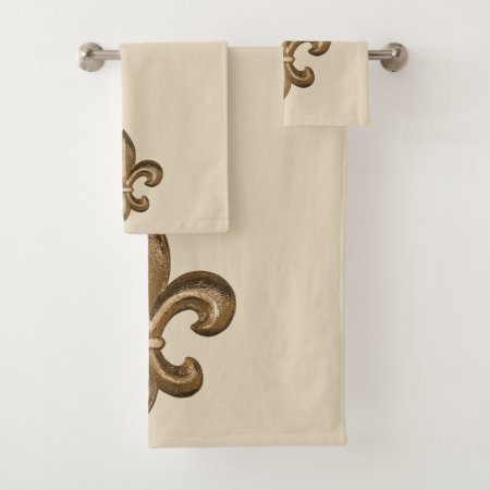 Gold French Fleur De Lis Bath Towel Set