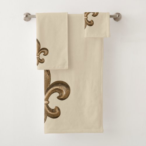 Gold French Fleur de Lis Bath Towel Set