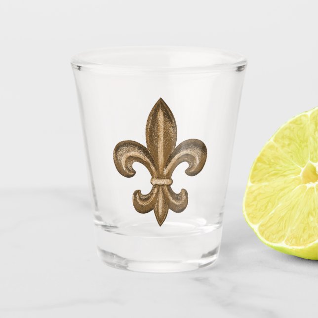Gold French Fleur de Lis Shot Glass (Front)