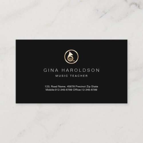 Gold French Horn Icon Music Teacher Business Card