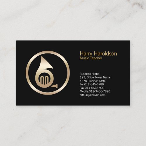 Gold French Horn Icon Music Teacher Business Card