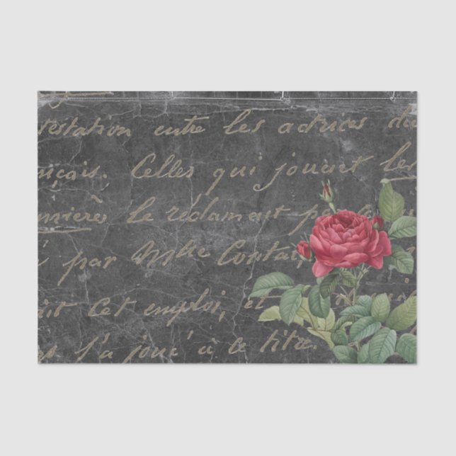 Gold French Script Chalkboard Rose Vintage Tissue Paper (Front)
