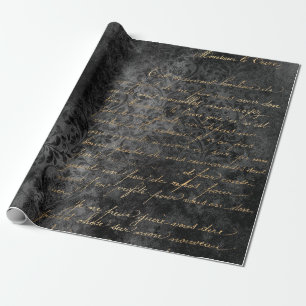 Gold French Script on Distressed Grey Wrapping Paper