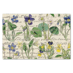 Gold French Script Viola Flowers Vintage Tissue Paper