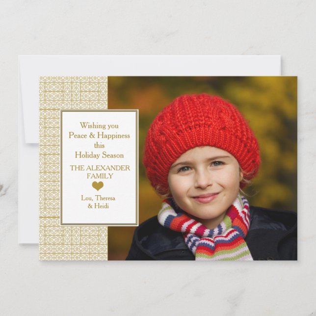 Gold Fretwork Photo Holiday Card (Front)