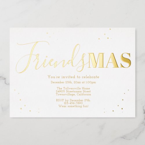 Gold Friendsmas Christmas Foil Invitation