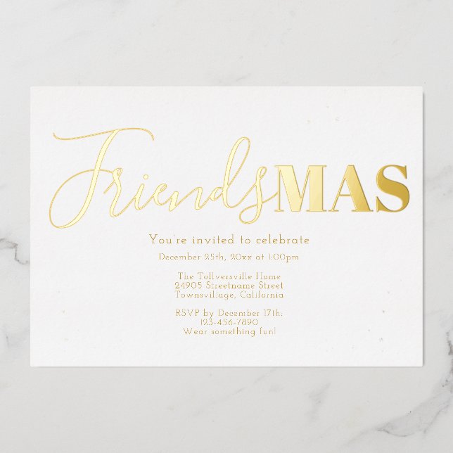 Gold Friendsmas Christmas Foil Invitation (Front)