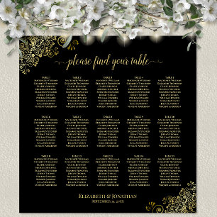 Gold Frills 15 Table Wedding Seating Chart Black