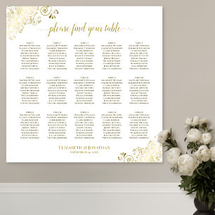 Gold Frills 15 Table Wedding Seating Chart White