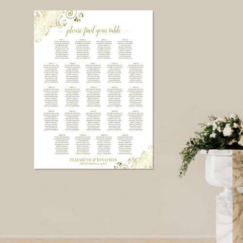 Gold Frills 23 Table White Wedding Seating Chart