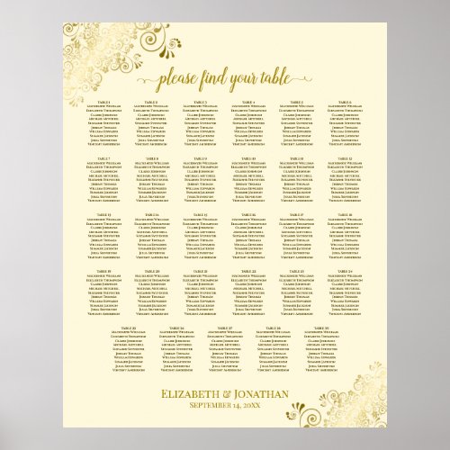 Gold Frills 29 Table Wedding Seating Chart Cream